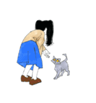 灰色ネコと女の子（個別スタンプ：1）